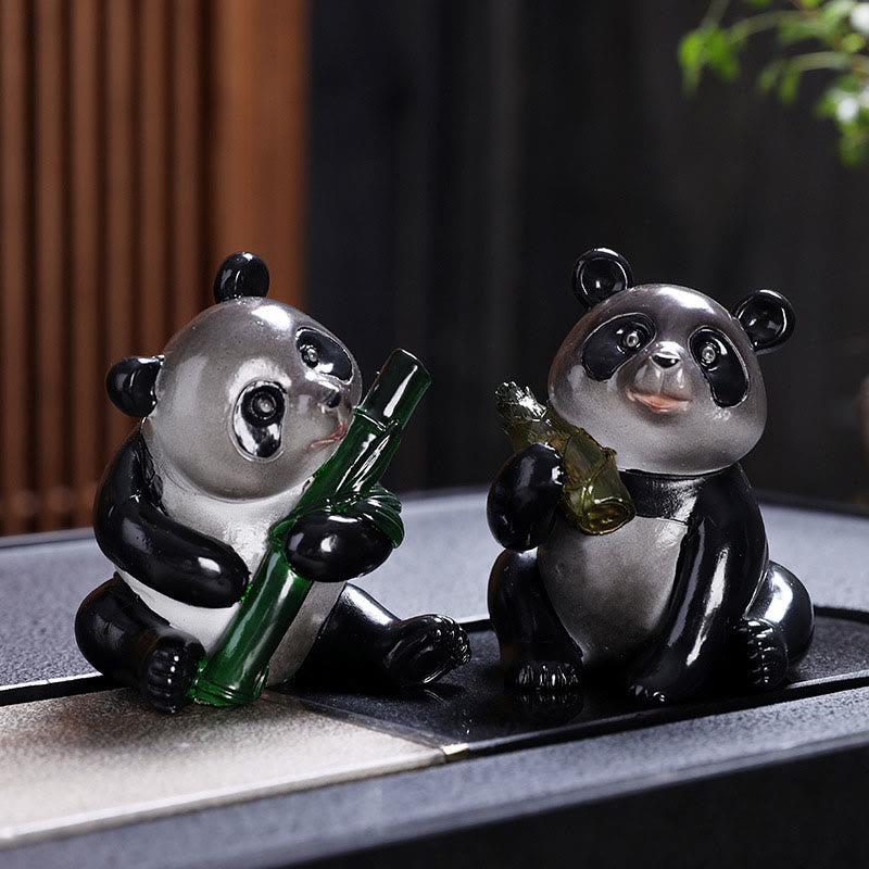 Buddha Stones changeantes de couleur, petit panda mignon, bambou, thé, animal de compagnie, résine, figurine décorative pour la maison - 2 pièces (Panda Bambou et Panda) - image 8