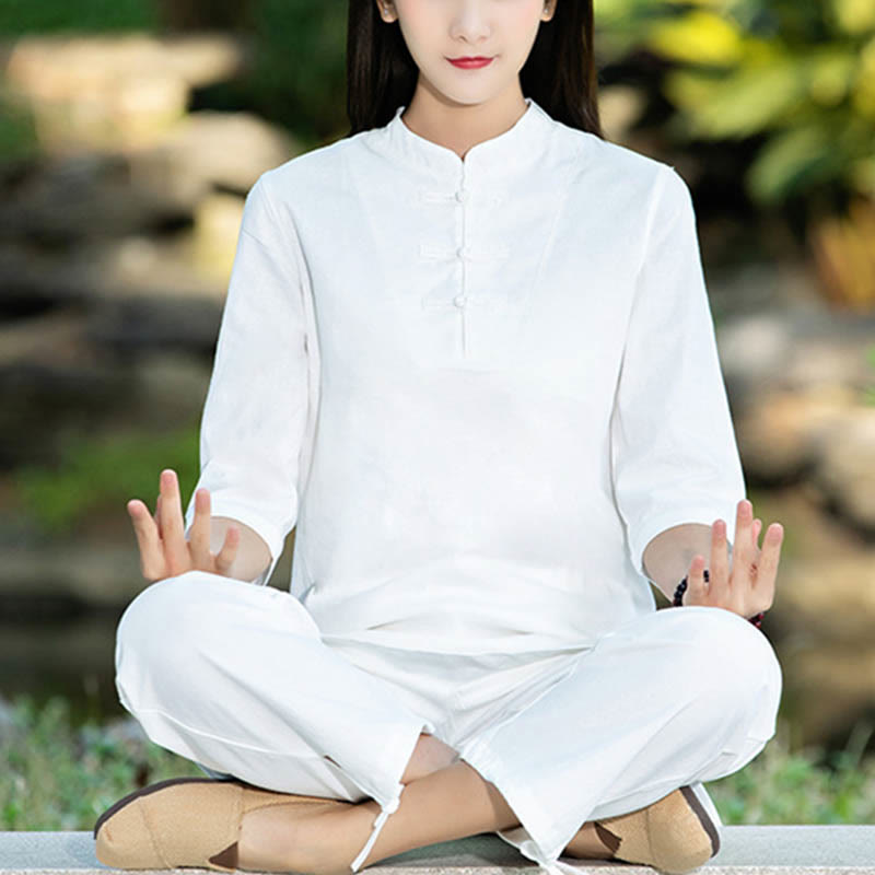 Ensemble 2 Buddha Stones chemise à manches courtes et pantalon pour femme, méditation, zen, tai-chi, coton et lin - image 13