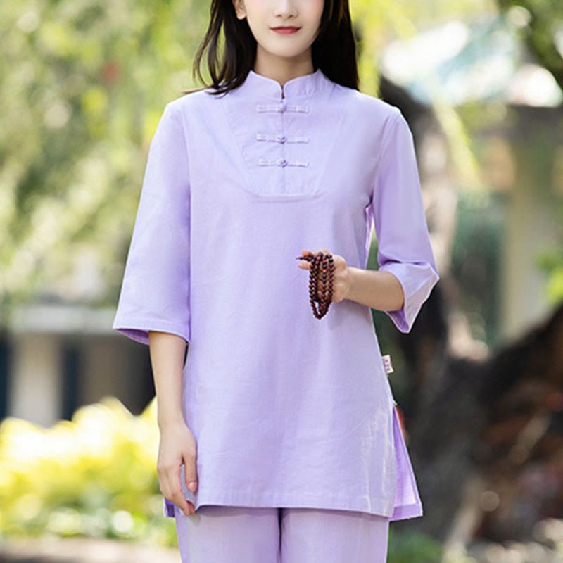 Ensemble 2 Buddha Stones chemise à manches courtes et pantalon pour femme, méditation, zen, tai-chi, coton et lin - image 10