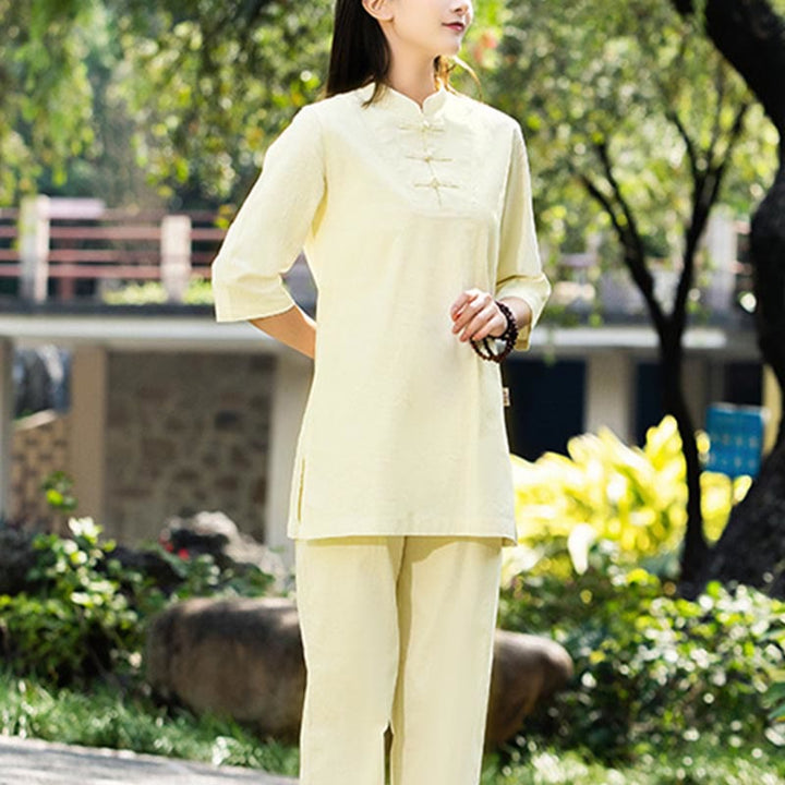 Ensemble 2 Buddha Stones chemise à manches courtes et pantalon pour femme, méditation, zen, tai-chi, coton et lin - image 20