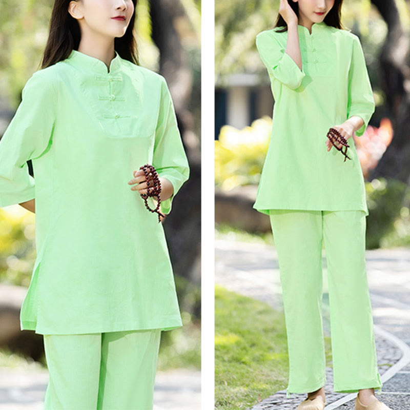 Ensemble 2 Buddha Stones chemise à manches courtes et pantalon pour femme, méditation, zen, tai-chi, coton et lin - image 8