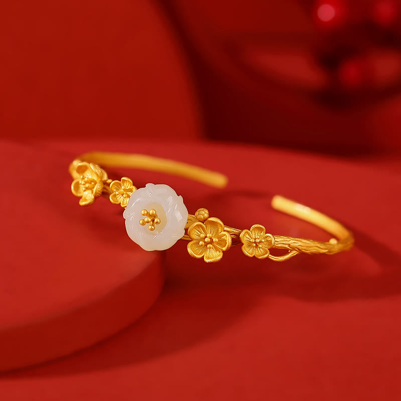 Buddha Stones et jade Hetian en fleur de prunier