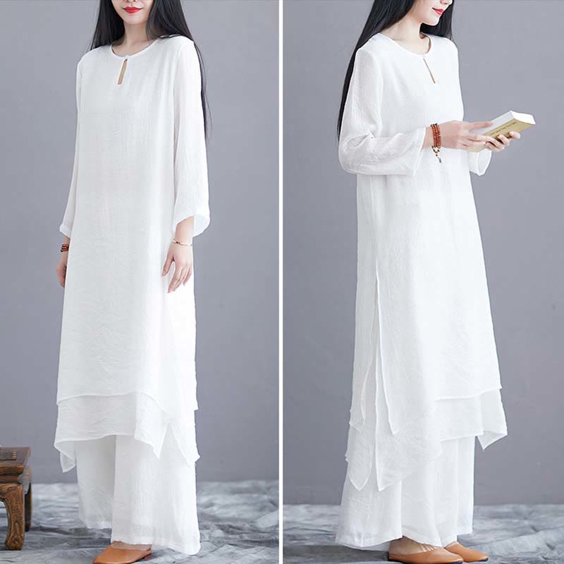 Robe mi-longue de couleur unie Buddha Stones , pantalon large, méditation, pratique spirituelle zen, yoga, danse, 2 pièces - image 9