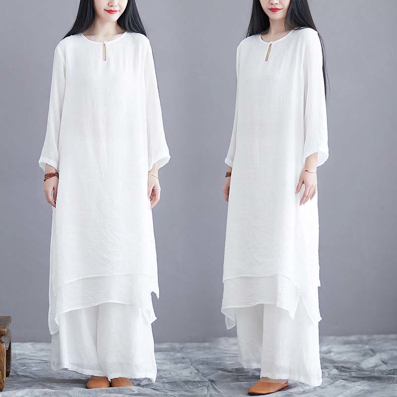 Robe midi unie et pantalon large en Buddha Stones (2 pièces) - Idéale pour la méditation, la pratique spirituelle du zen, le yoga et la danse. - image 8