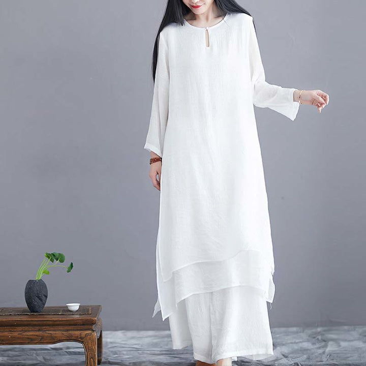 Robe midi unie et pantalon large en Buddha Stones (2 pièces) - Idéale pour la méditation, la pratique spirituelle du zen, le yoga et la danse. - image 2