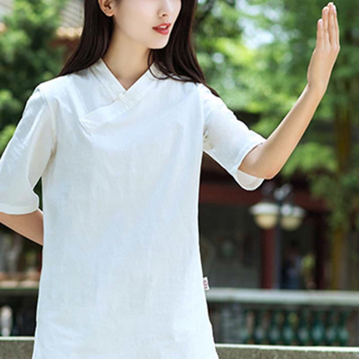 Ensemble 2 Buddha Stones à manches courtes et col en V et pantalon pour méditation Zen Tai Chi pour femme - image 6
