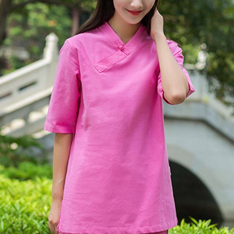 Ensemble 2 Buddha Stones à manches courtes et col en V et pantalon pour méditation Zen Tai Chi pour femme - image 16