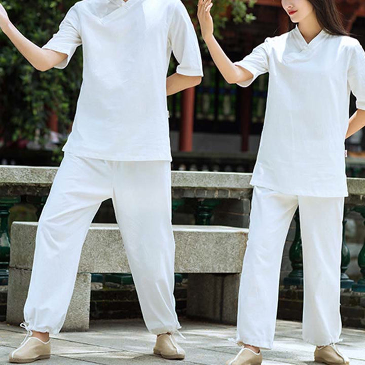 Ensemble 2 Buddha Stones à manches courtes et col en V et pantalon pour méditation Zen Tai Chi pour femme - image 8