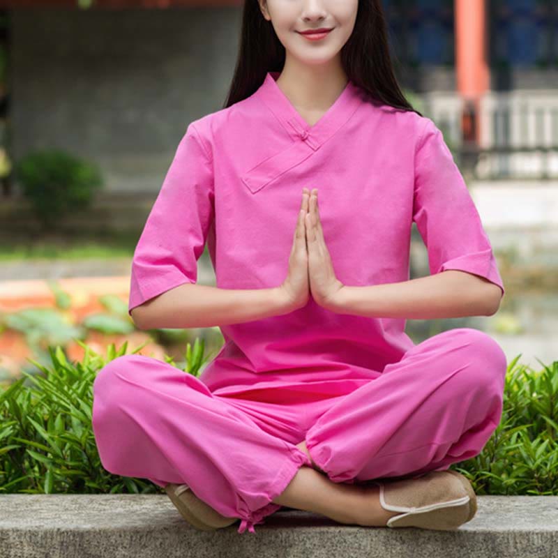 Ensemble 2 Buddha Stones à manches courtes et col en V et pantalon pour méditation Zen Tai Chi pour femme - image 15