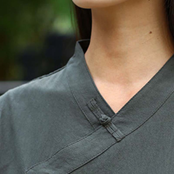 Ensemble 2 Buddha Stones à manches courtes et col en V et pantalon pour méditation Zen Tai Chi pour femme - image 20