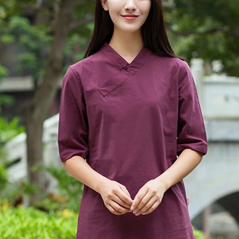 Ensemble 2 Buddha Stones à manches courtes et col en V et pantalon pour méditation Zen Tai Chi pour femme - image 13