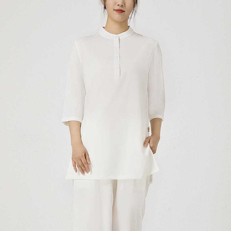 Ensemble 2 pièces en Buddha Stones et lin pour femme, chemise trois-quarts, haut et pantalon, méditation, zen, tai-chi