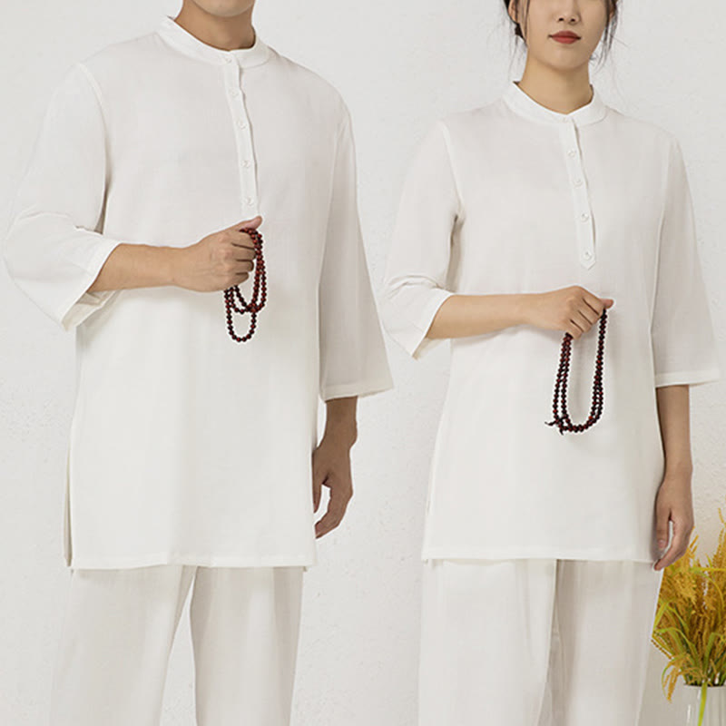 Ensemble 2 pièces en Buddha Stones et lin pour femme, chemise trois-quarts, haut et pantalon, méditation, zen, tai-chi
