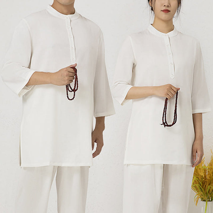 Ensemble 2 pièces en Buddha Stones et lin pour femme, chemise trois-quarts, haut et pantalon, méditation, zen, tai-chi