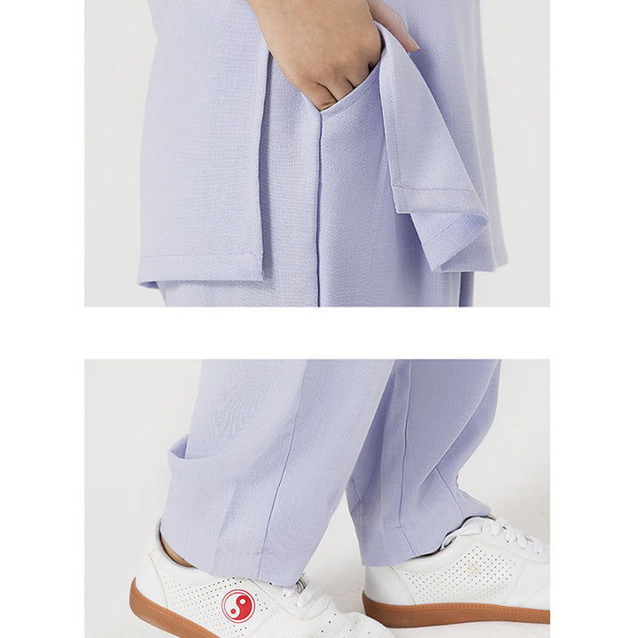 Ensemble 2 pièces en Buddha Stones et lin pour femme, chemise trois-quarts, haut et pantalon, méditation, zen, tai-chi