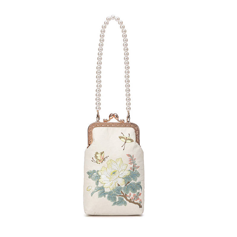 Sac à bandoulière en métal avec perles et petites fleurs et papillons brodés avec Buddha Stones - image 11