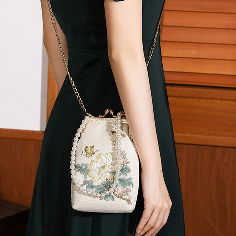 Sac à bandoulière en métal avec perles et petites fleurs et papillons brodés avec Buddha Stones - image 3