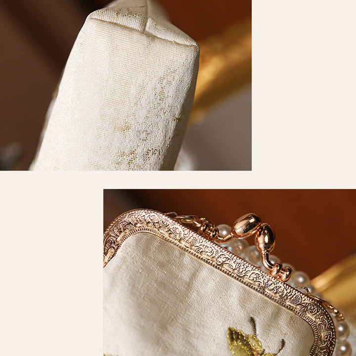 Sac à bandoulière en métal avec perles et petites fleurs et papillons brodés avec Buddha Stones - image 7