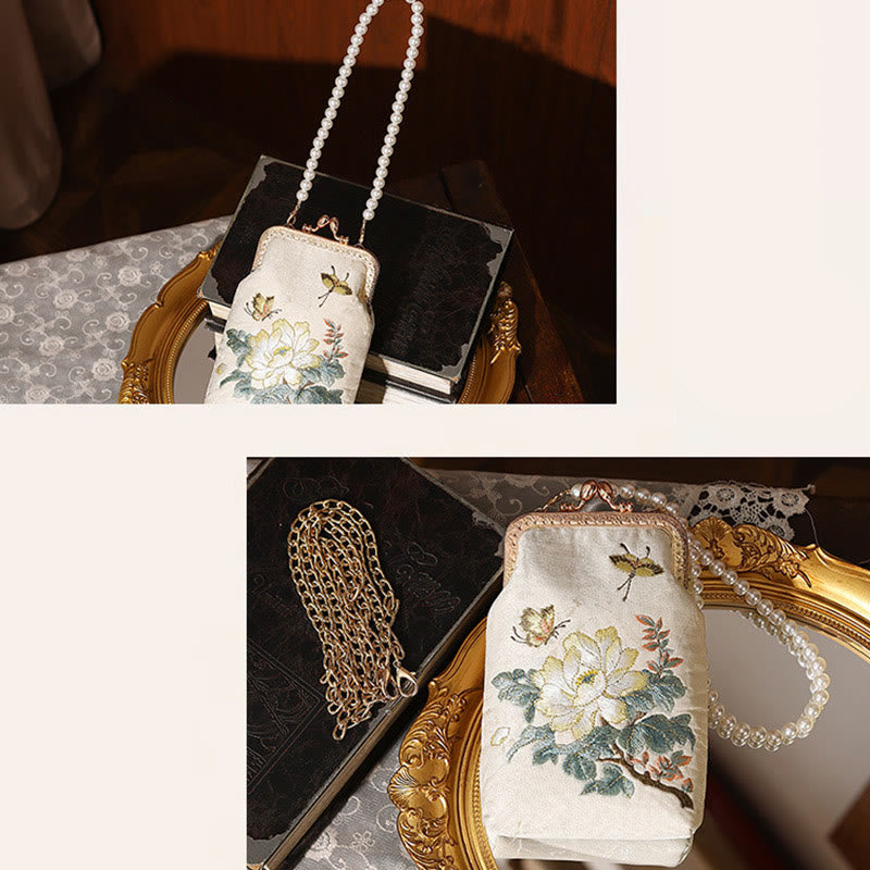 Sac à bandoulière en métal avec perles et petites fleurs et papillons brodés avec Buddha Stones - image 8
