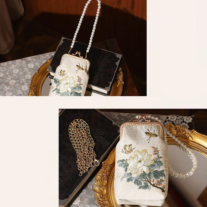 Sac à bandoulière en métal avec perles et petites fleurs et papillons brodés avec Buddha Stones - image 8