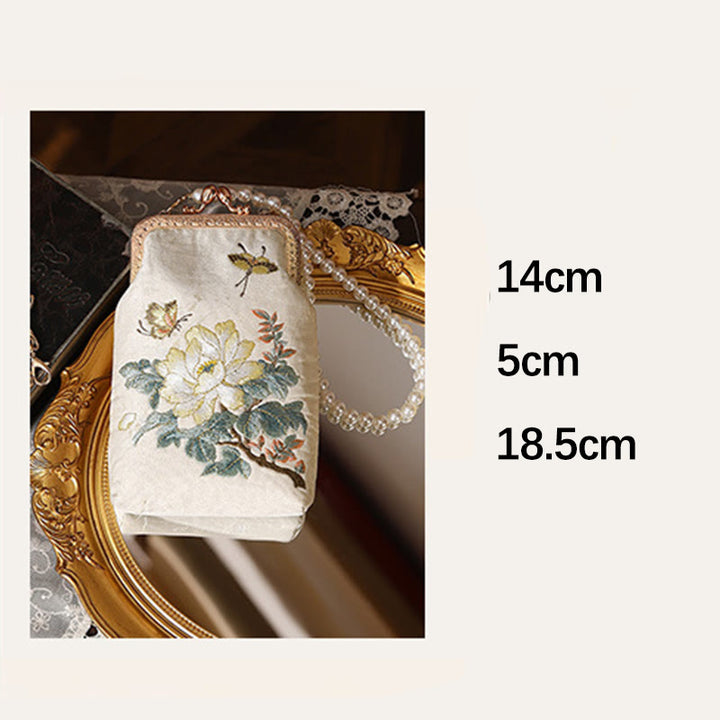 Sac à bandoulière en métal avec perles et petites fleurs et papillons brodés avec Buddha Stones - image 10
