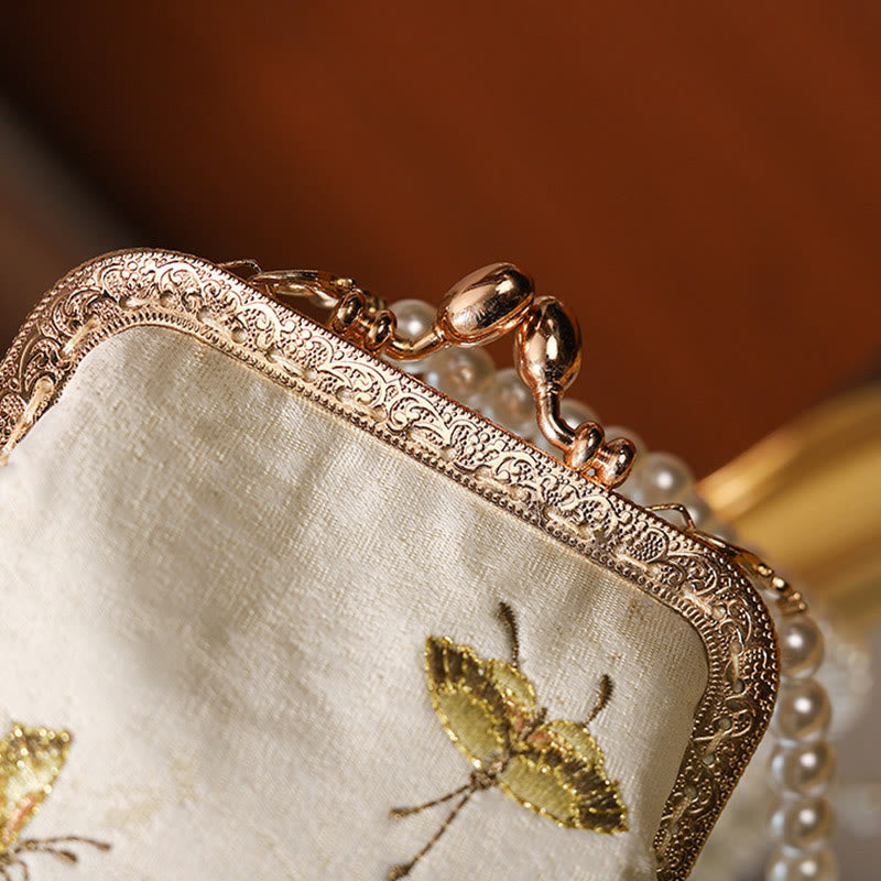 Sac à bandoulière en métal avec perles et petites fleurs et papillons brodés avec Buddha Stones - image 5