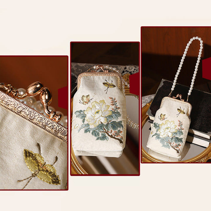 Sac à bandoulière en métal avec perles et petites fleurs et papillons brodés avec Buddha Stones - image 9