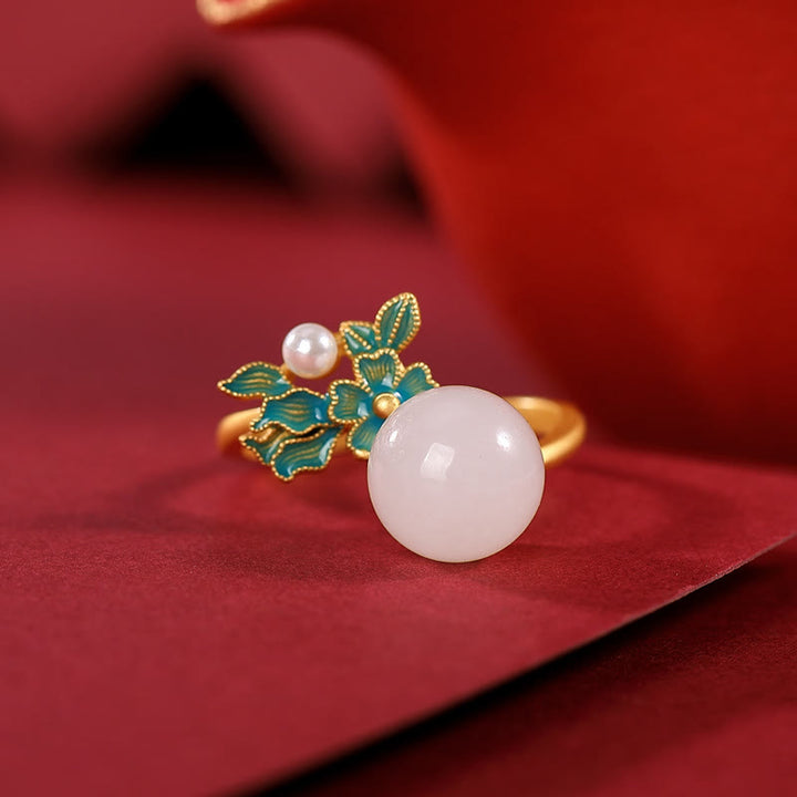 Collier pendentif bague boucles d'oreilles en argent sterling 925 Buddha Stones en jade blanc