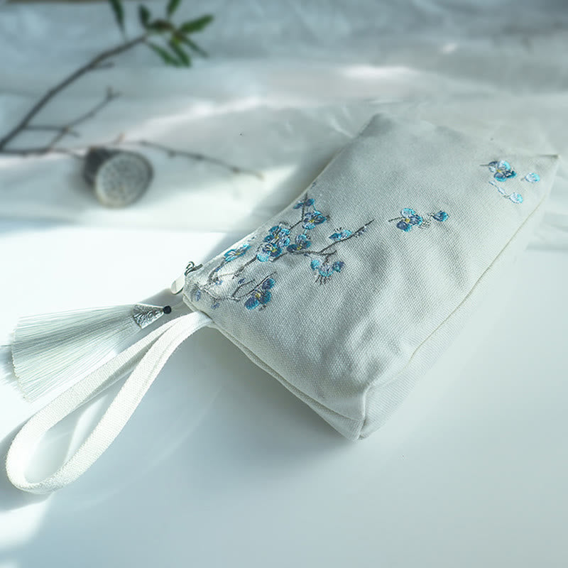 Portefeuille en toile Buddha Stones Petite Fleur Prune Cerisier Grue Fleur de Pêcher - Prune blanche et bleue 21*13cm - image 20