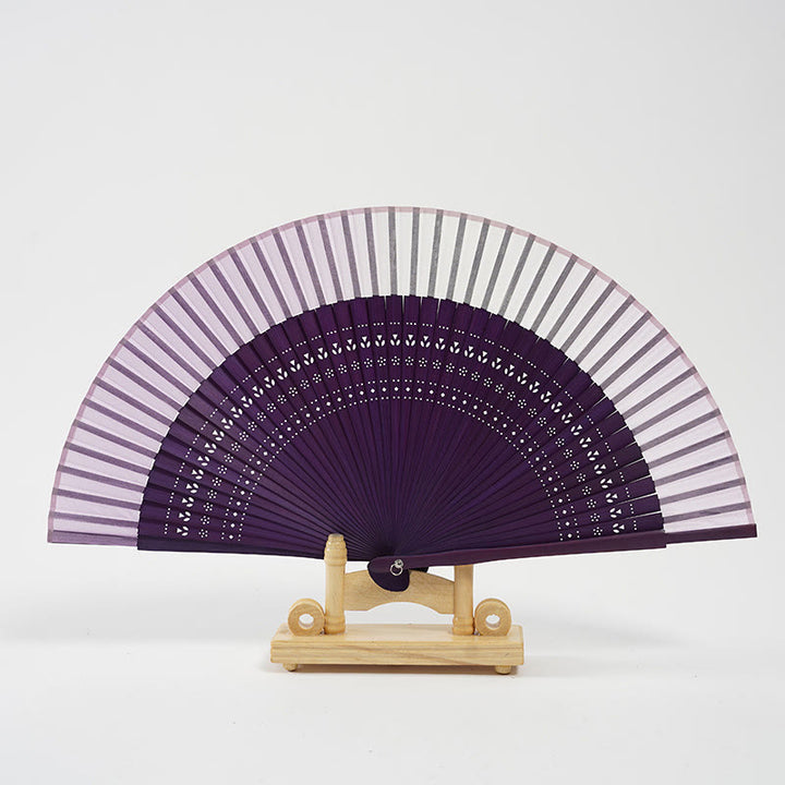 Éventail pliable en bambou à main avec gravure creuse et dégradé de couleurs de Buddha Stones - Dégradé violet 20 cm - image 10
