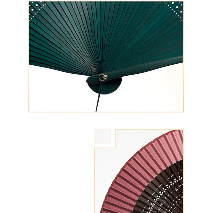 Éventail pliable en bambou à main avec gravure creuse et dégradé de couleurs de Buddha Stones