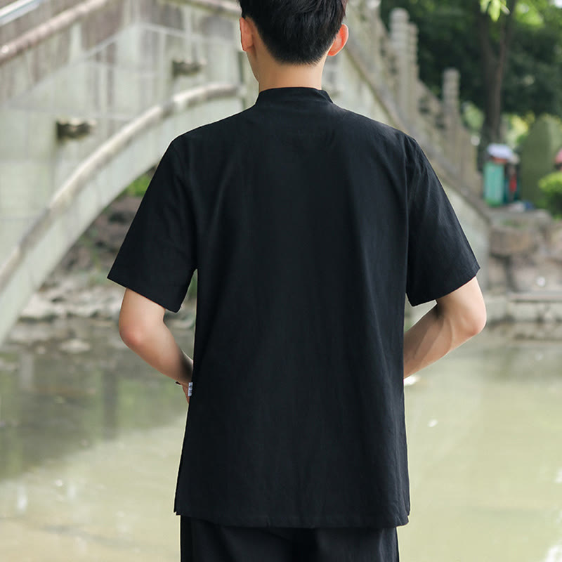 Ensemble de vêtements en coton et lin pour homme, 2 pièces, chemise à manches courtes, haut, t-shirt, pantalon, méditation, zen, Tai Chi - image 12