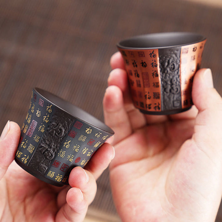 Buddha Stones Petit Fu Caractère Argile Violet Tasse à Thé en Céramique Tasse à Thé Kung Fu 50 ml
