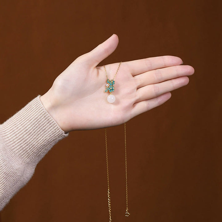 Collier pendentif bague boucles d'oreilles en argent sterling 925 Buddha Stones en jade blanc
