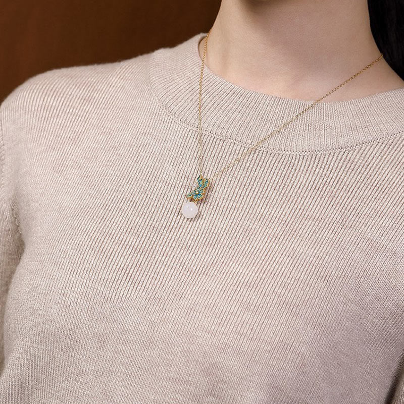 Collier pendentif bague boucles d'oreilles en argent sterling 925 Buddha Stones en jade blanc