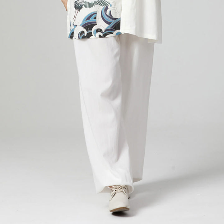 Ensemble de vêtements de pratique du Qigong, du Tai Chi et du Zen spirituel en coton et lin avec Buddha Stones et grue blanche - Pantalon blanc - US8-10，UK/AU12-14，EU40-42 (2XL) - image 14