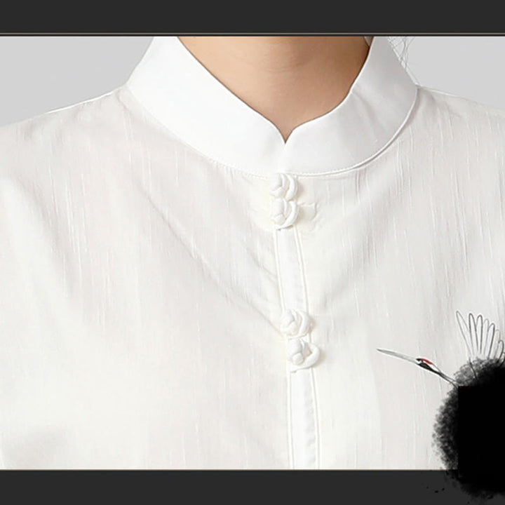Ensemble de vêtements de pratique du Qigong, du Tai Chi et du Zen spirituel en coton et lin avec Buddha Stones et grue blanche