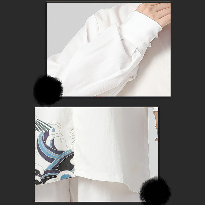 Ensemble de vêtements de pratique du Qigong, du Tai Chi et du Zen spirituel en coton et lin avec Buddha Stones et grue blanche