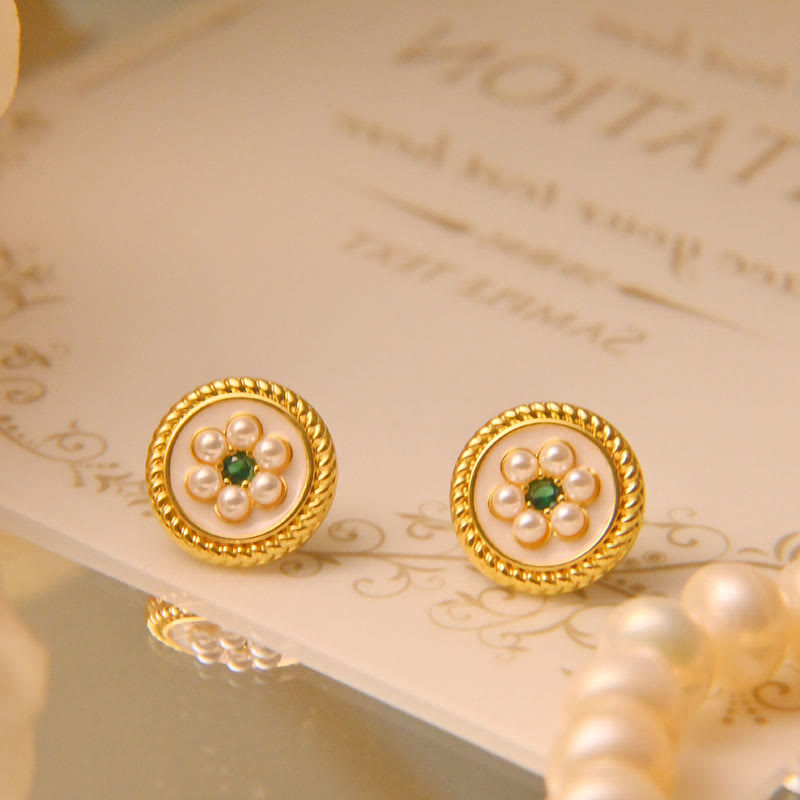 Boucles d'oreilles porte-bonheur en forme de fleur en émail avec Buddha Stones - Blanc - image 4