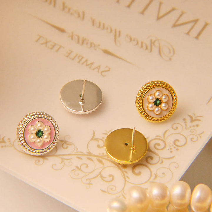 Boucles d'oreilles porte-bonheur en forme de fleur en émail avec Buddha Stones