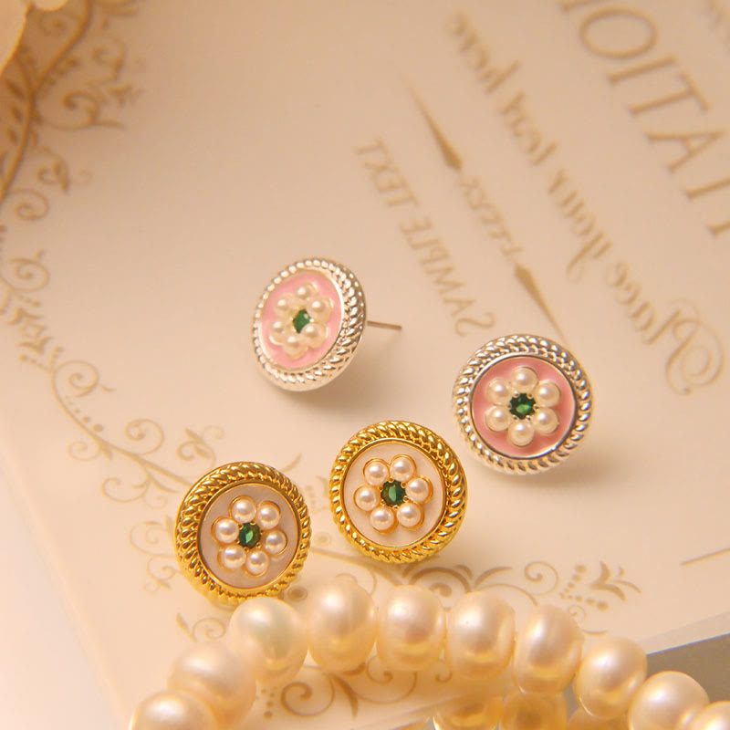 Boucles d'oreilles porte-bonheur en forme de fleur en émail avec Buddha Stones