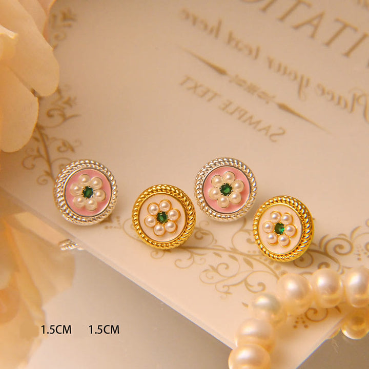 Boucles d'oreilles porte-bonheur en forme de fleur en émail avec Buddha Stones