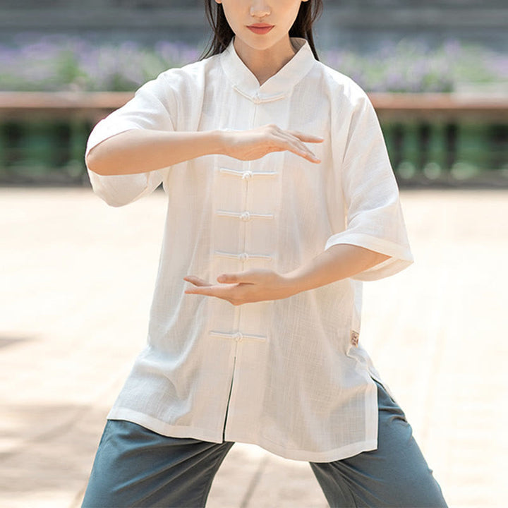 Ensemble de vêtements unisexe avec boutons en forme de grenouille et Buddha Stones, couleur unie, méditation, prière, spirituel, zen, tai-chi, qigong