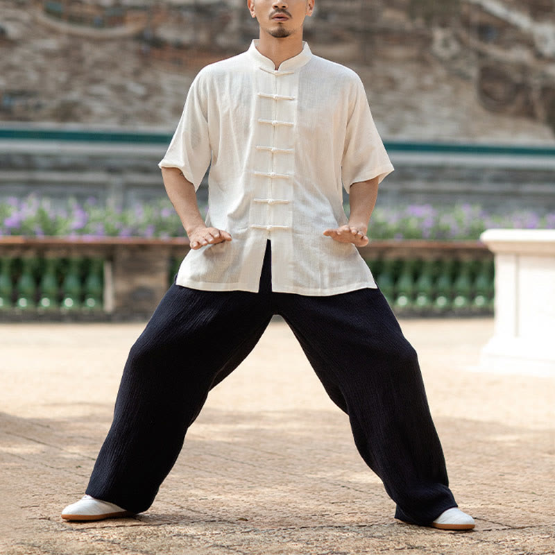 Ensemble de vêtements unisexe avec boutons en forme de grenouille et Buddha Stones, couleur unie, méditation, prière, spirituel, zen, tai-chi, qigong