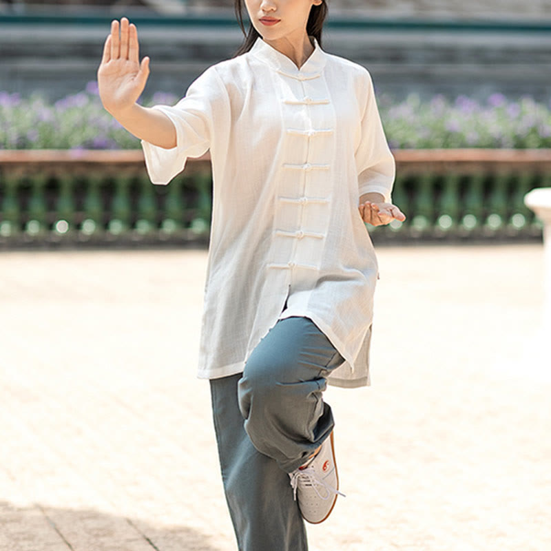 Ensemble de vêtements unisexe avec boutons en forme de grenouille et Buddha Stones, couleur unie, méditation, prière, spirituel, zen, tai-chi, qigong