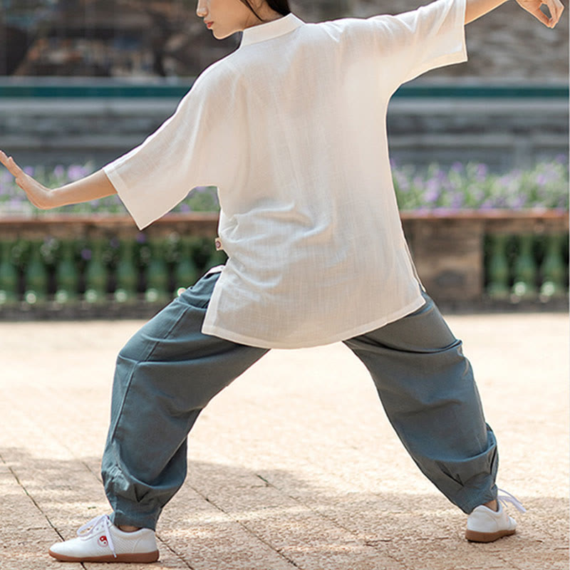 Ensemble de vêtements unisexe avec boutons en forme de grenouille et Buddha Stones, couleur unie, méditation, prière, spirituel, zen, tai-chi, qigong