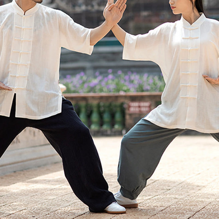 Ensemble de vêtements unisexe avec boutons en forme de grenouille et Buddha Stones, couleur unie, méditation, prière, spirituel, zen, tai-chi, qigong