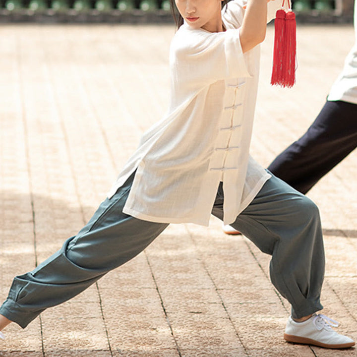 Ensemble de vêtements unisexe avec boutons en forme de grenouille et Buddha Stones, couleur unie, méditation, prière, spirituel, zen, tai-chi, qigong