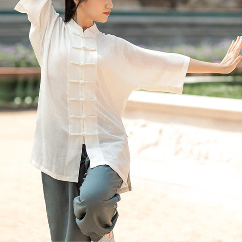 Ensemble de vêtements unisexe avec boutons en forme de grenouille et Buddha Stones, couleur unie, méditation, prière, spirituel, zen, tai-chi, qigong