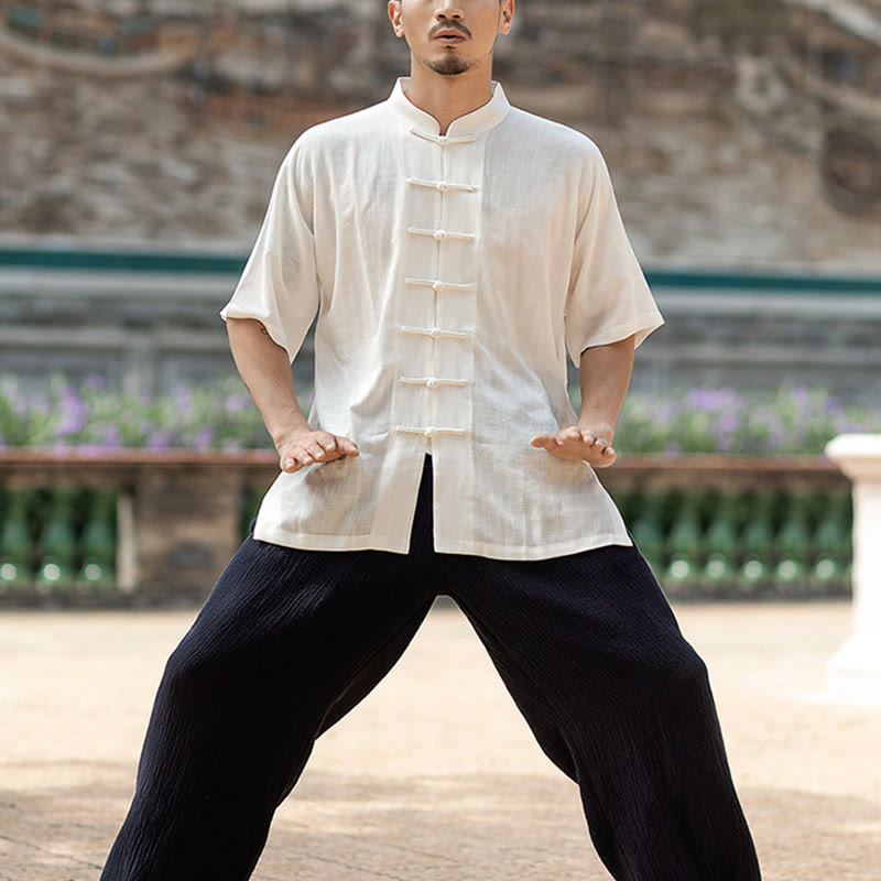 Ensemble de vêtements unisexe avec boutons en forme de grenouille et Buddha Stones, couleur unie, méditation, prière, spirituel, zen, tai-chi, qigong